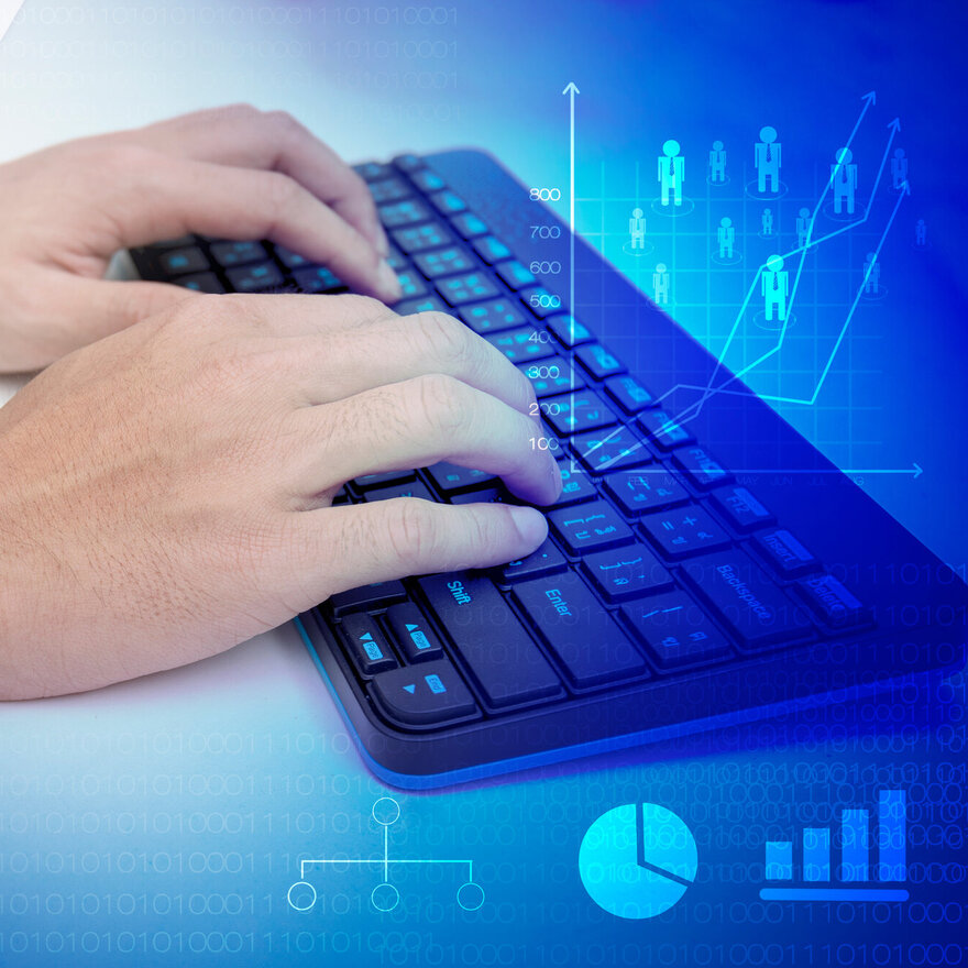 Computer keyboard and multiple social media images