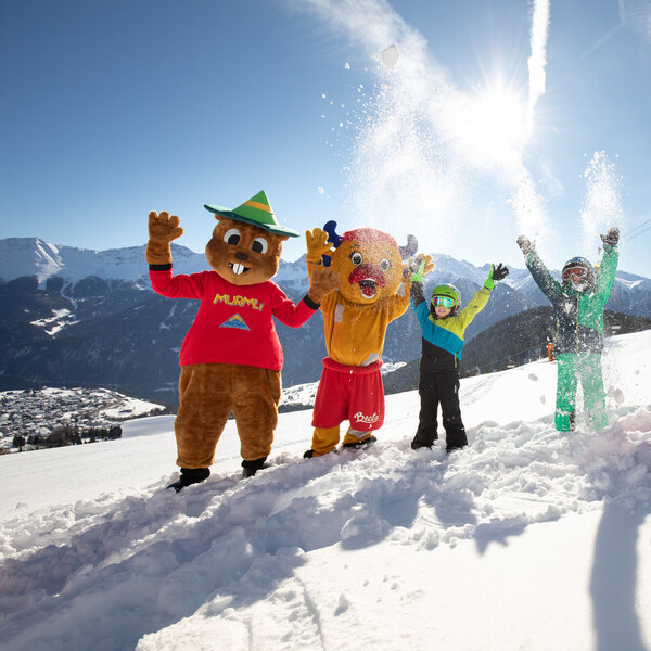 Murmli und Berta im Skigebiet von Serfaus-Fiss-Ladis